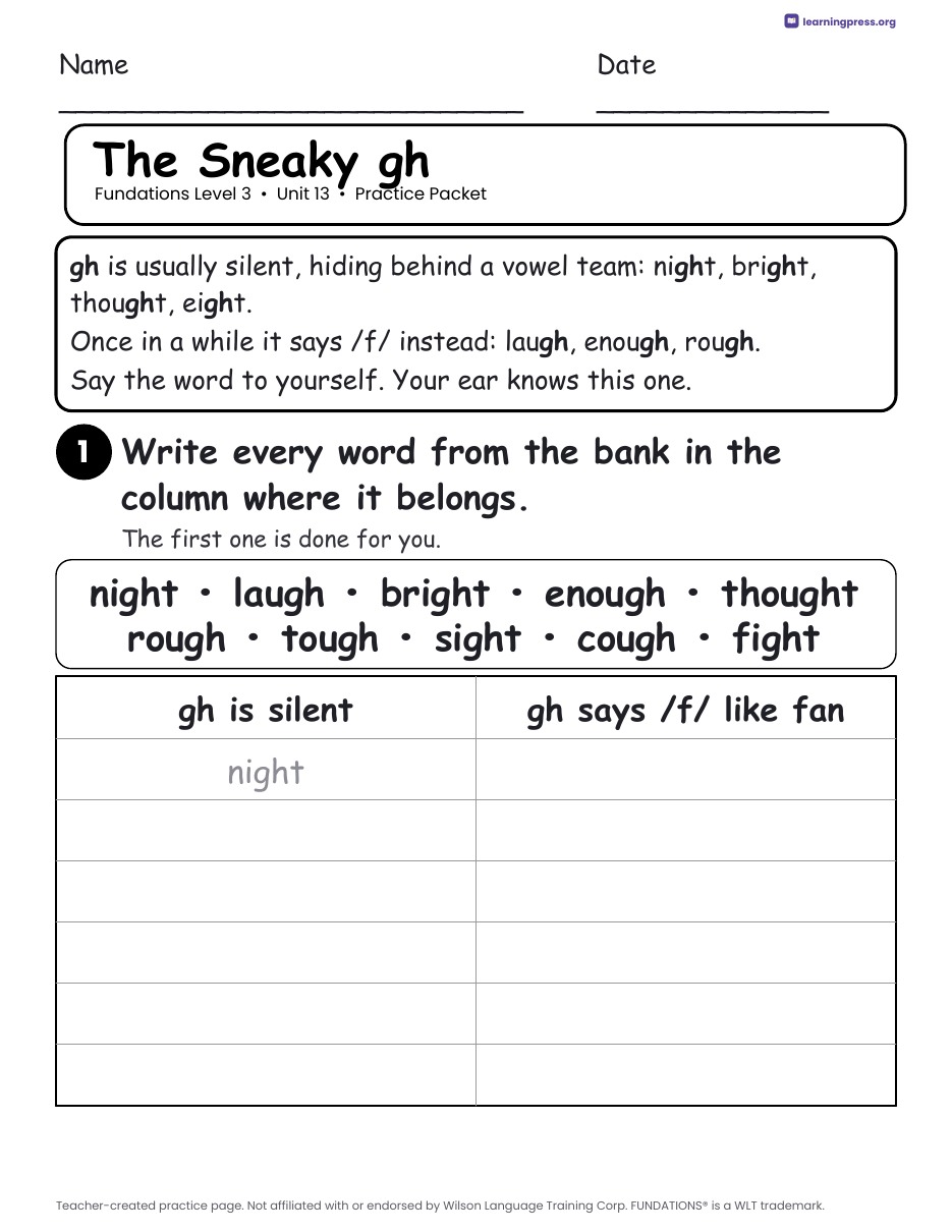 Preview page 2 of Fundations Level 3 Unit 13 Practice Packet