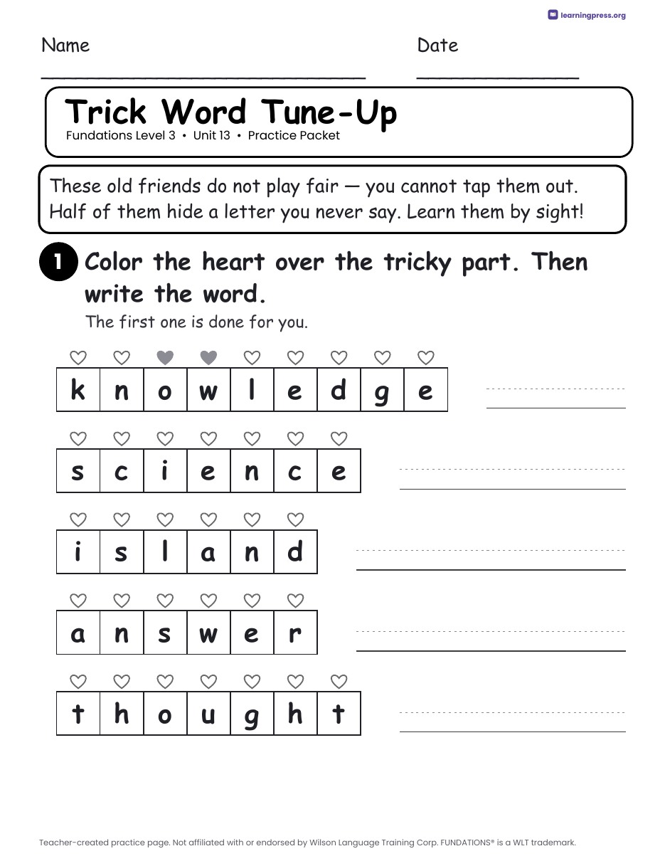 Preview page 3 of Fundations Level 3 Unit 13 Practice Packet
