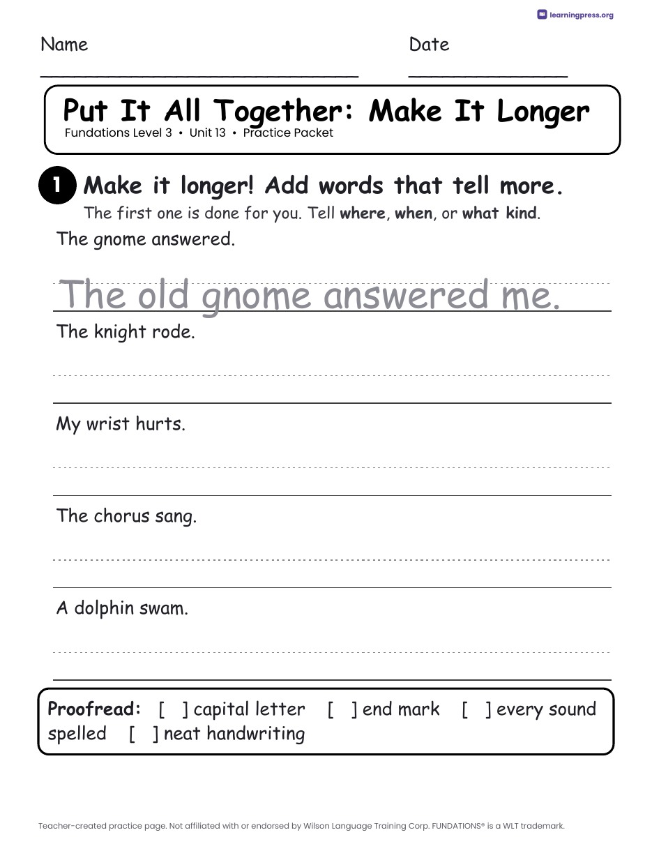 Preview page 4 of Fundations Level 3 Unit 13 Practice Packet