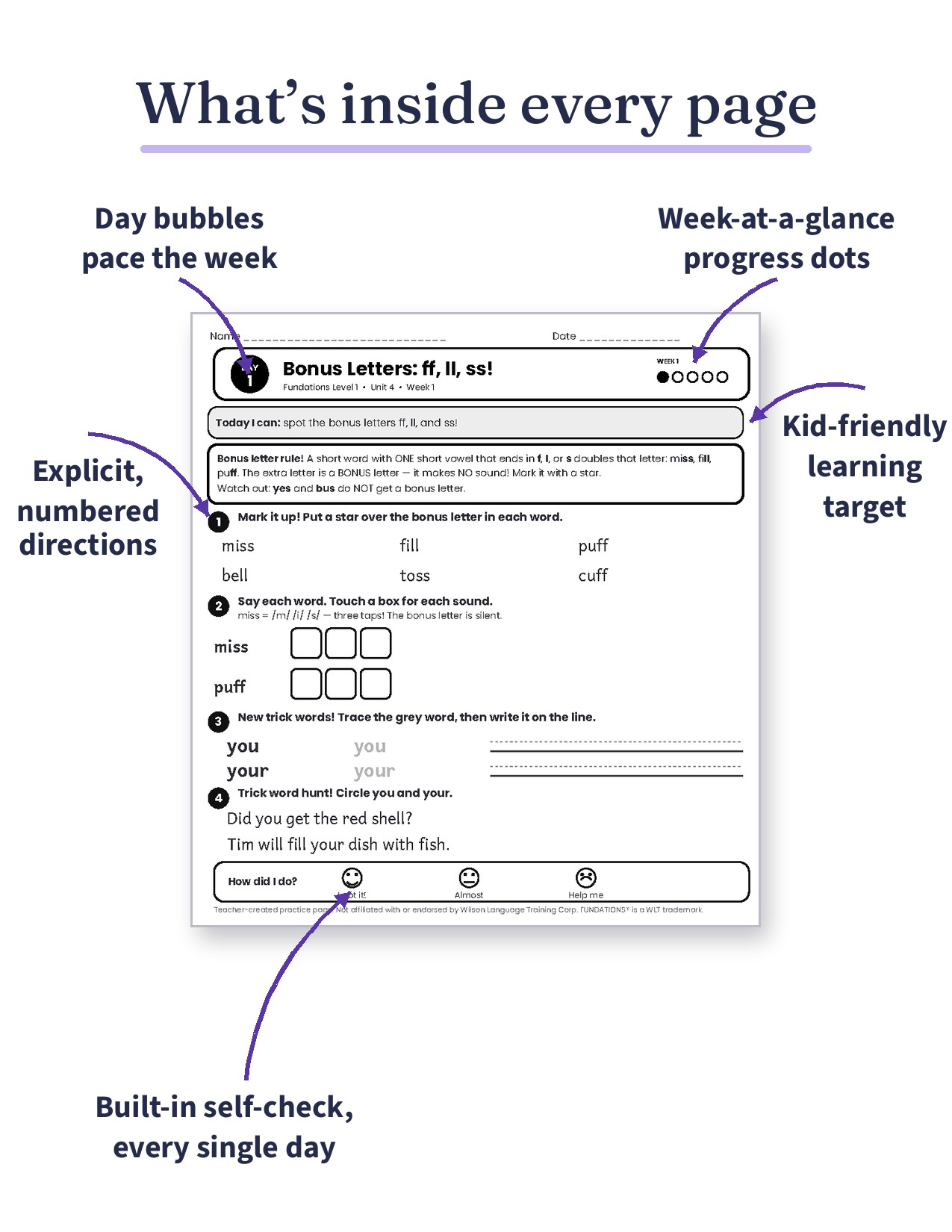 Preview page 1 of Fundations Level 1 Unit 2 Practice Pack