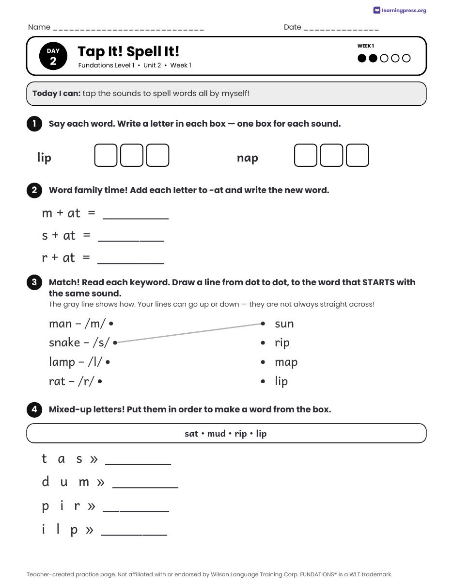 Preview page 1 of Fundations Level 1 Unit 2 Daily Lesson Work Pages