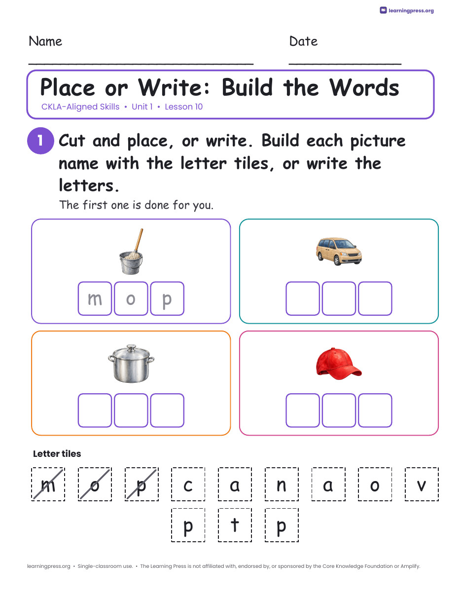 Preview page 3 of CKLA-Aligned Grade 1 Skills Unit 1 Worksheets (Lessons 1–32)