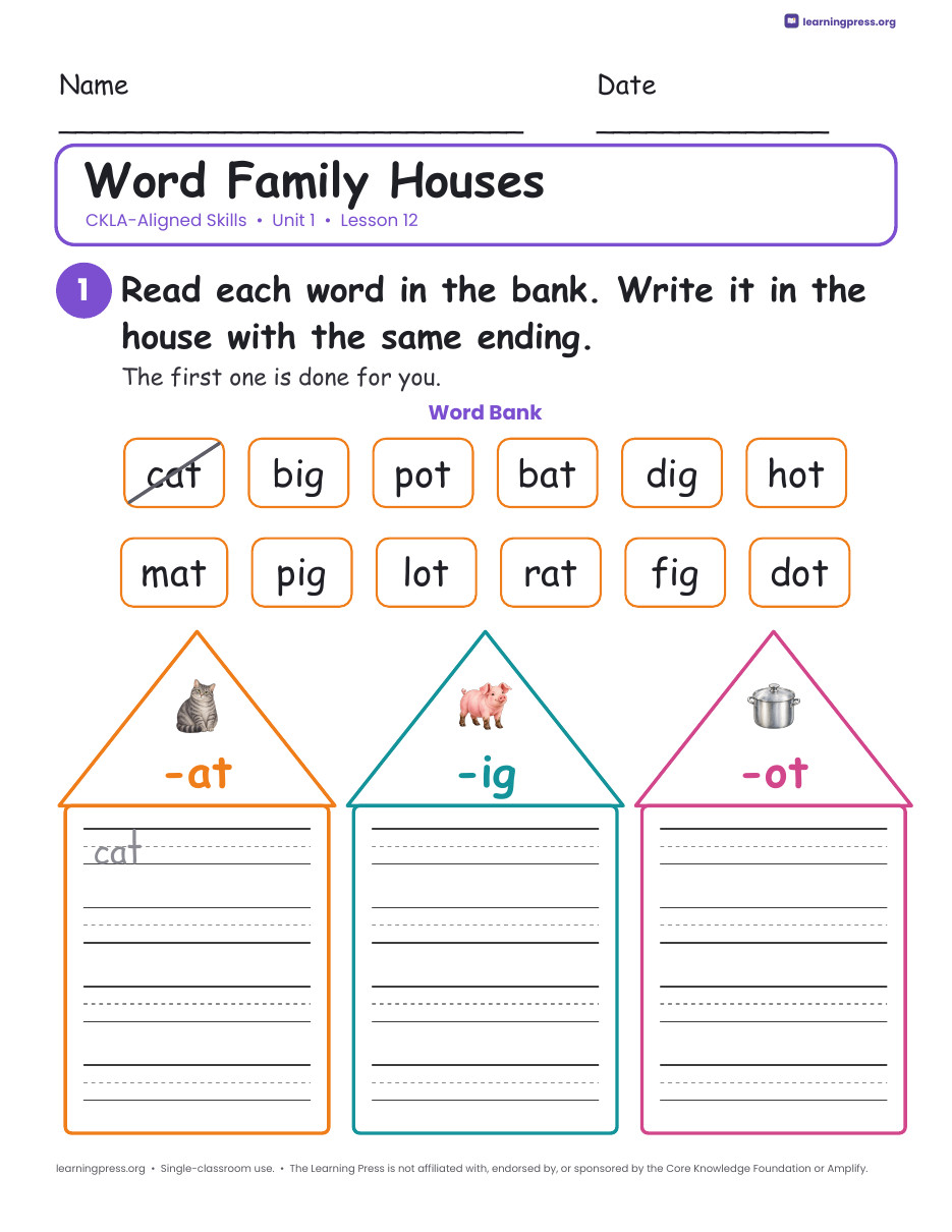 Preview page 4 of CKLA-Aligned Grade 1 Skills Unit 1 Worksheets (Lessons 1–32)