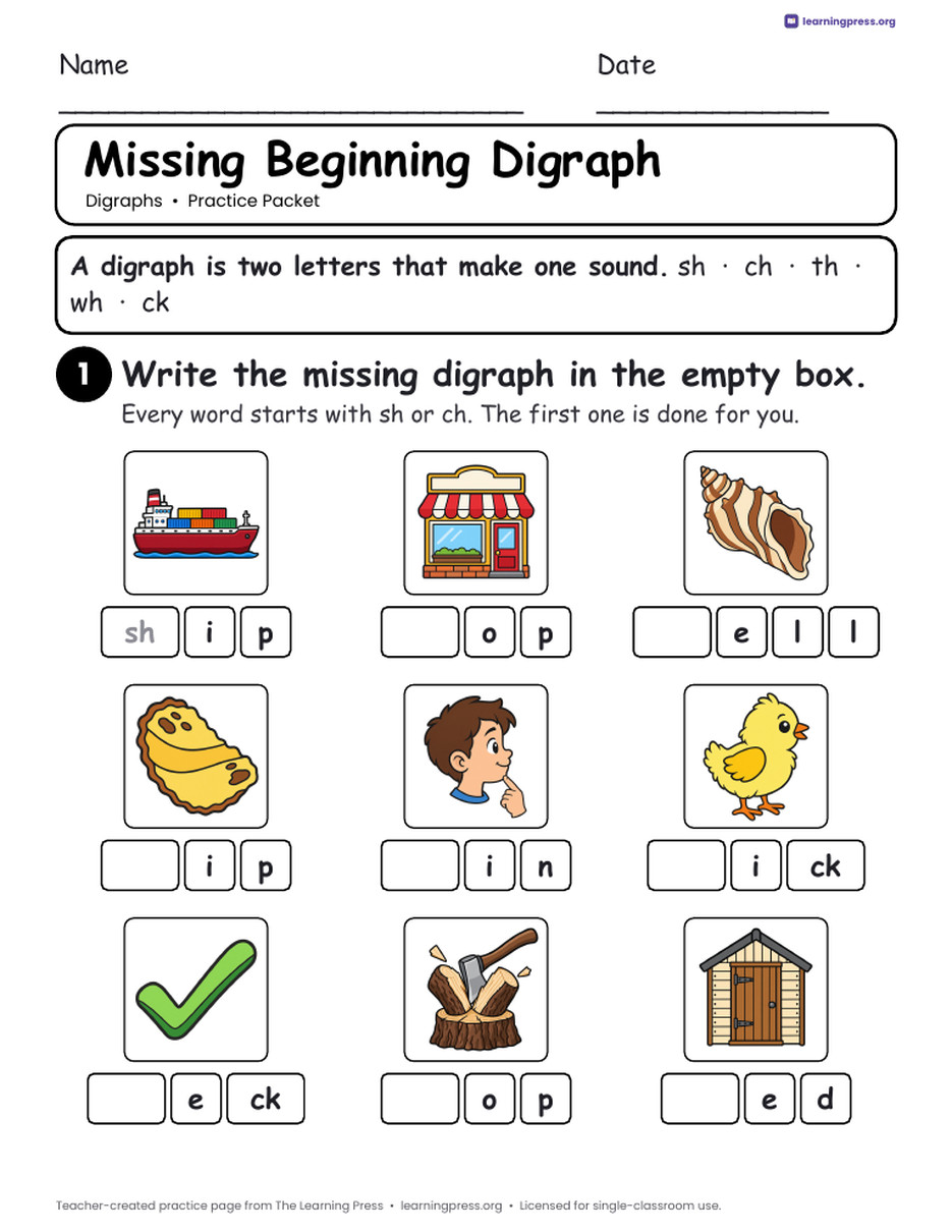 Preview page 2 of Digraphs Mega Practice Packet