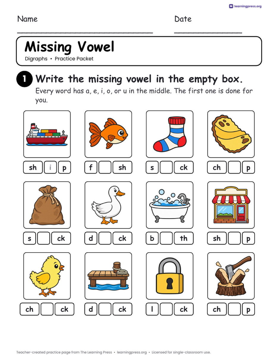 Preview page 4 of Digraphs Mega Practice Packet