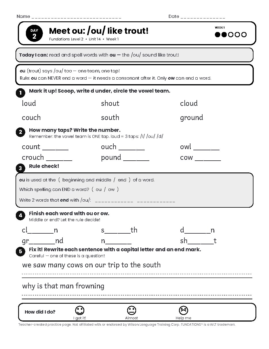 Preview page 3 of Fundations Level 2 Unit 14 Practice Pack