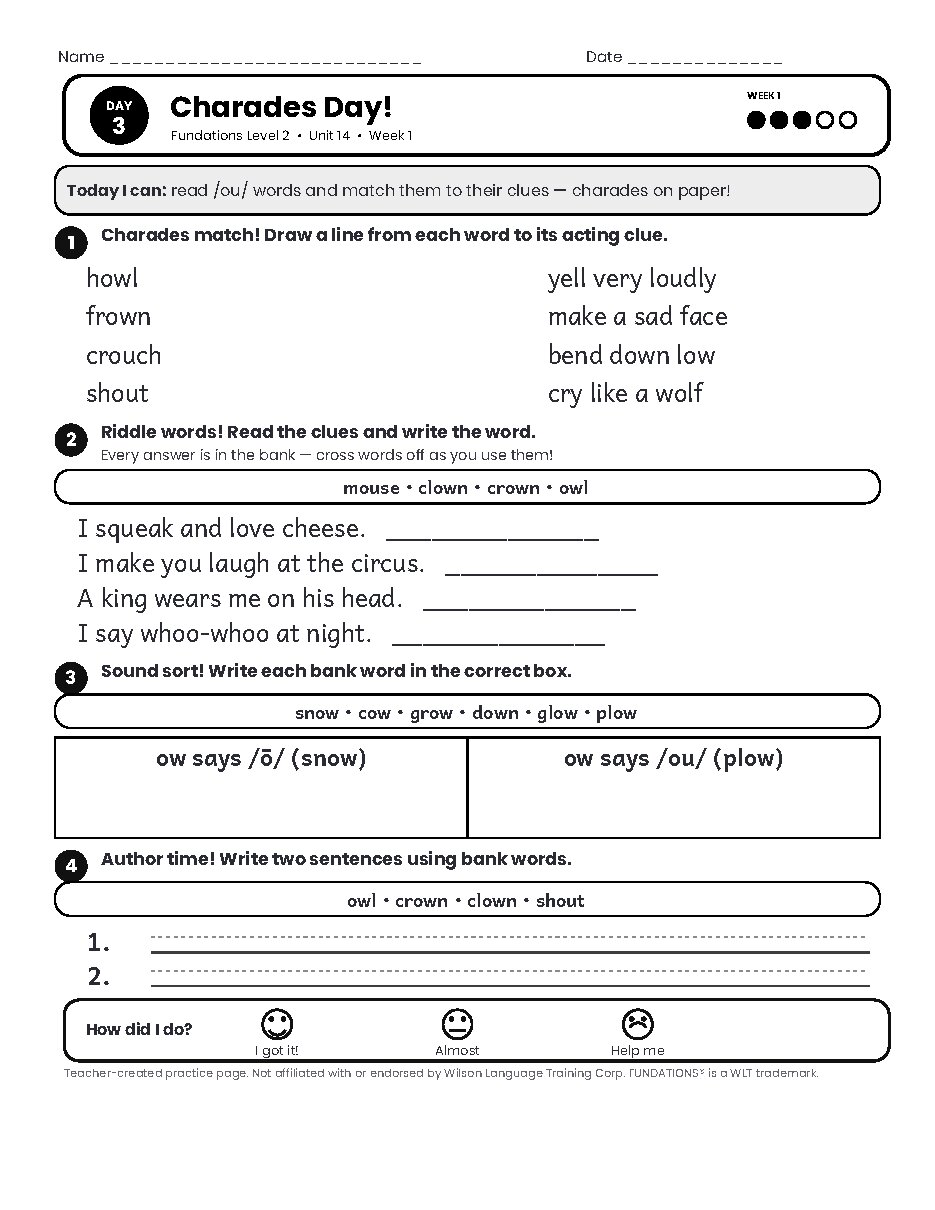 Preview page 4 of Fundations Level 2 Unit 14 Practice Pack