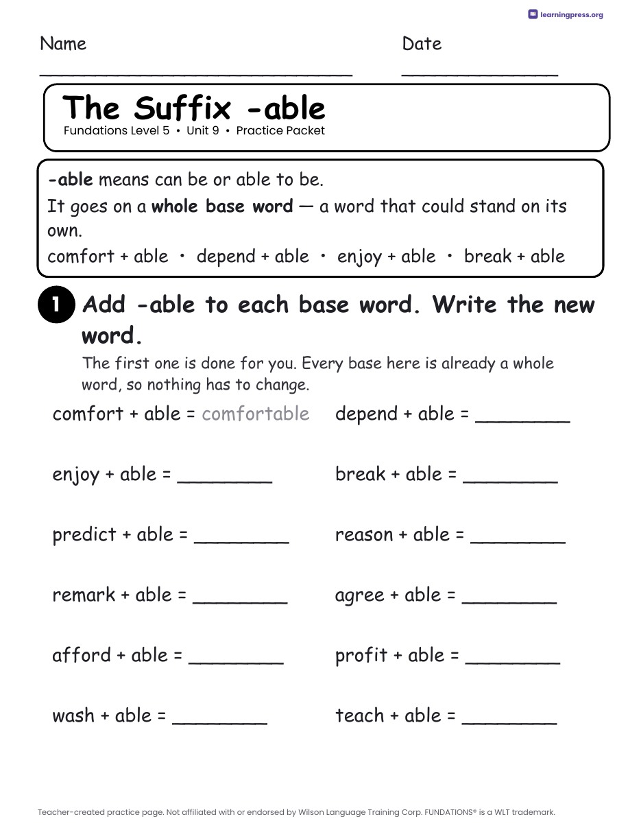 Preview page 1 of Fundations Level 5 Unit 9 Practice Packet