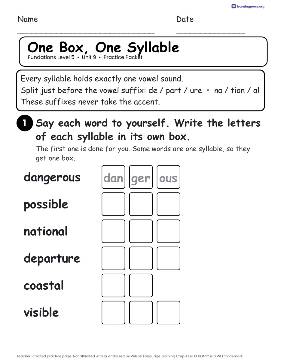 Preview page 2 of Fundations Level 5 Unit 9 Practice Packet