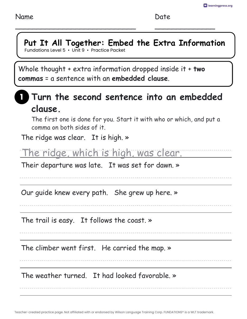 Preview page 3 of Fundations Level 5 Unit 9 Practice Packet