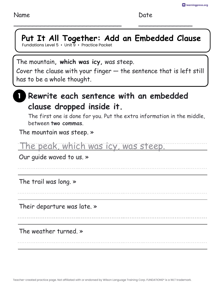 Preview page 4 of Fundations Level 5 Unit 9 Practice Packet