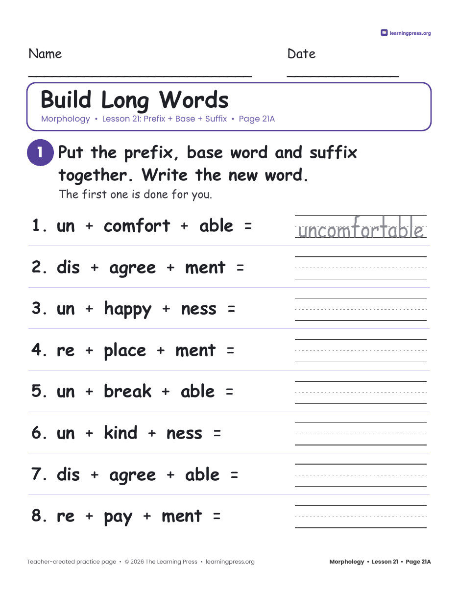 Preview page 1 of Grade 3 Morphology Unit 5: Long Words, Word Families, Roots · Slides + Pages