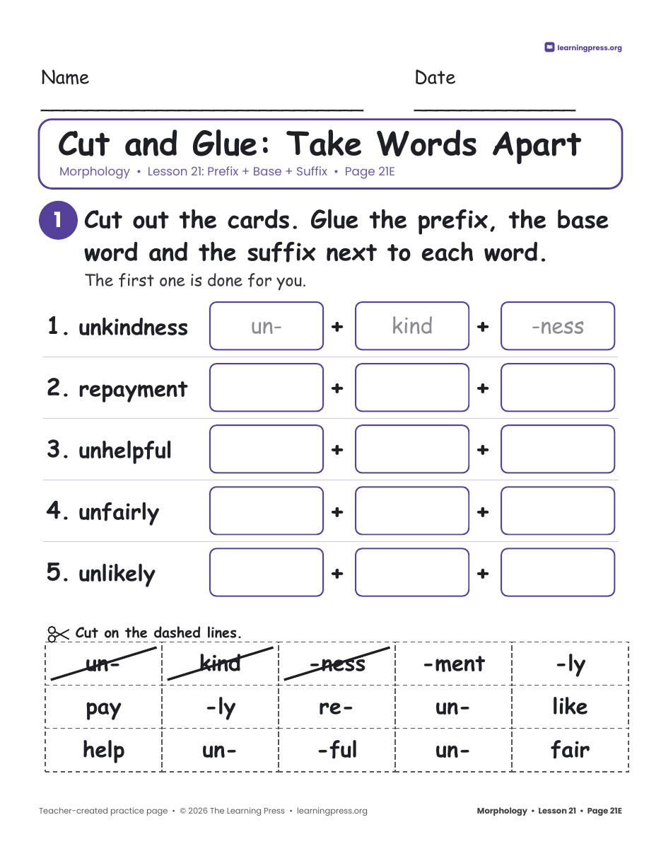 Preview page 2 of Grade 3 Morphology Unit 5: Long Words, Word Families, Roots · Slides + Pages