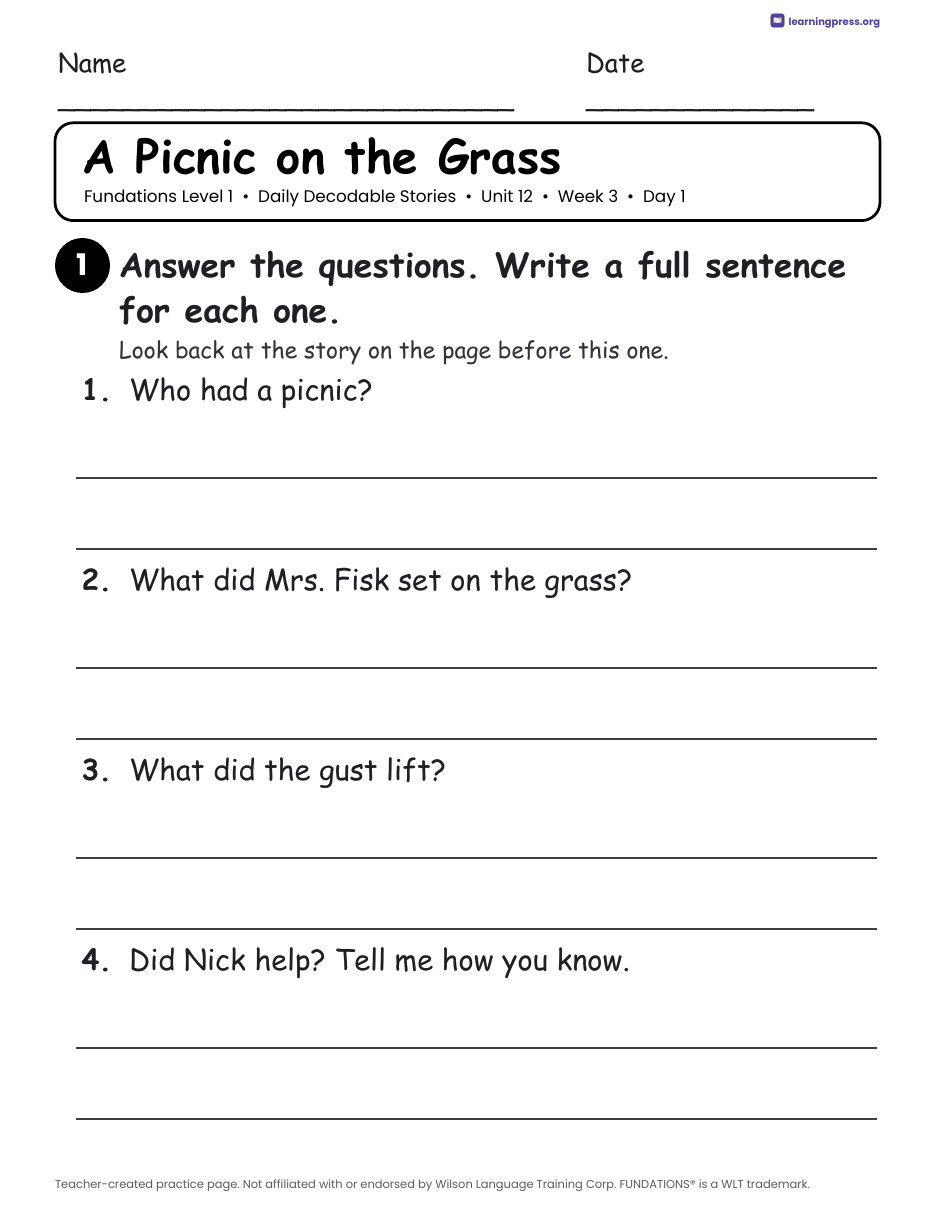 Preview page 4 of Fundations Level 1 Unit 12 Daily Decodable Stories