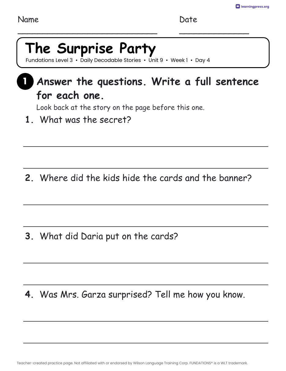 Preview page 2 of Fundations Level 3 Unit 9 Daily Decodable Stories