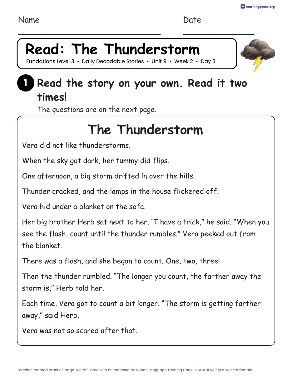Preview page 3 of Fundations Level 3 Unit 9 Daily Decodable Stories
