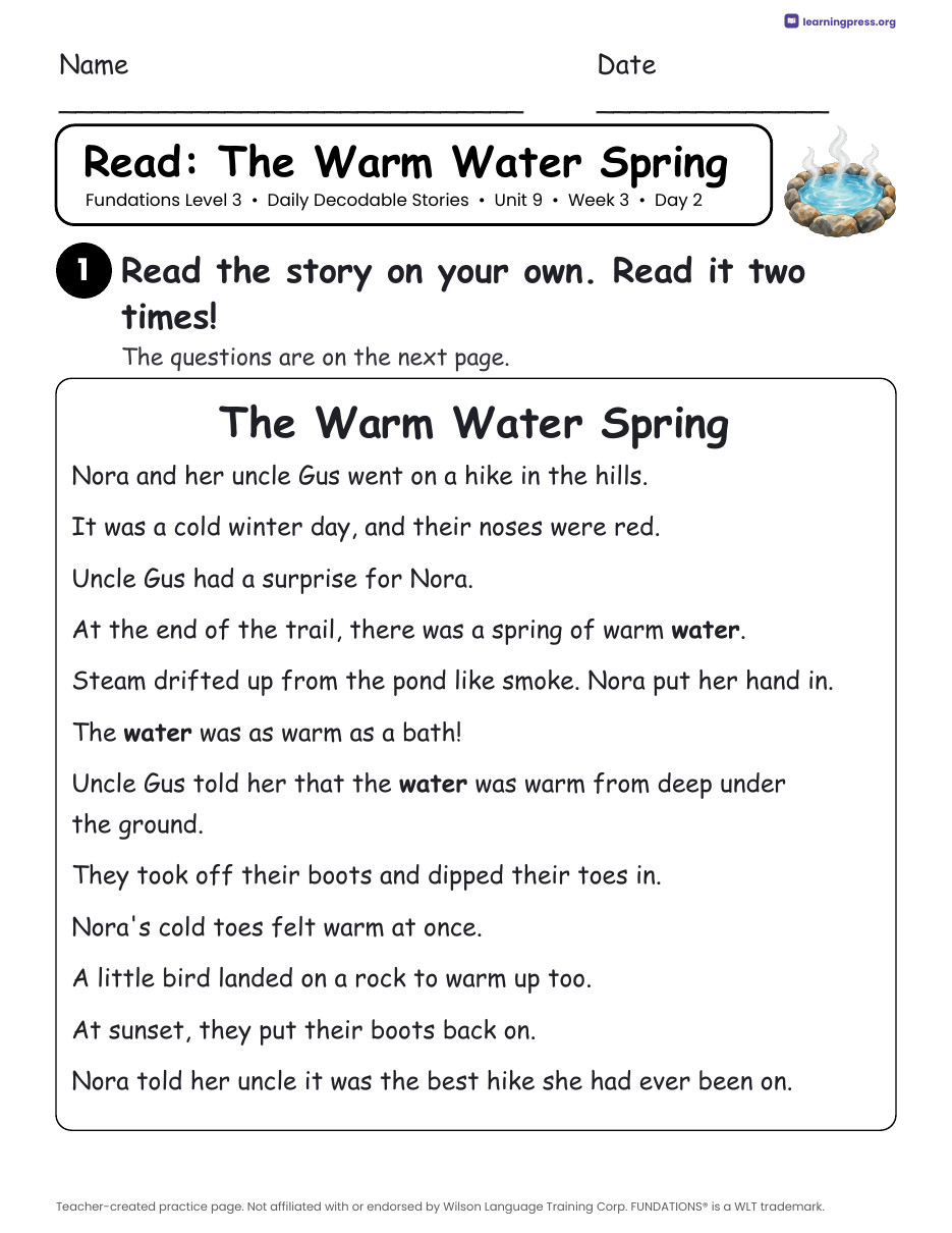 Preview page 4 of Fundations Level 3 Unit 9 Daily Decodable Stories