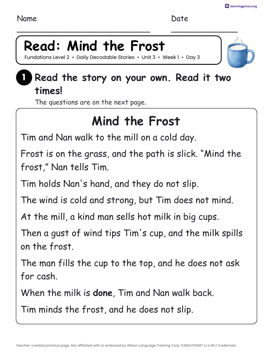 Preview page 3 of Fundations Level 2 Unit 3 Daily Decodable Stories
