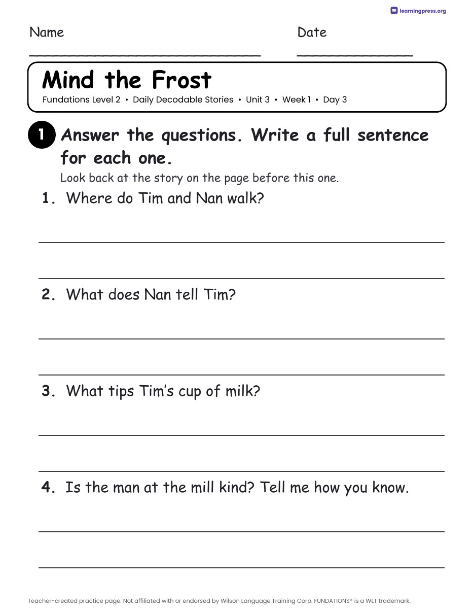 Preview page 4 of Fundations Level 2 Unit 3 Daily Decodable Stories