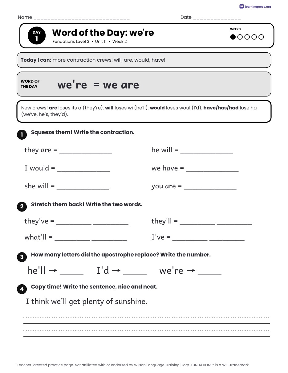 Preview page 3 of Fundations Level 3 Unit 11 Daily Lesson Work Pages
