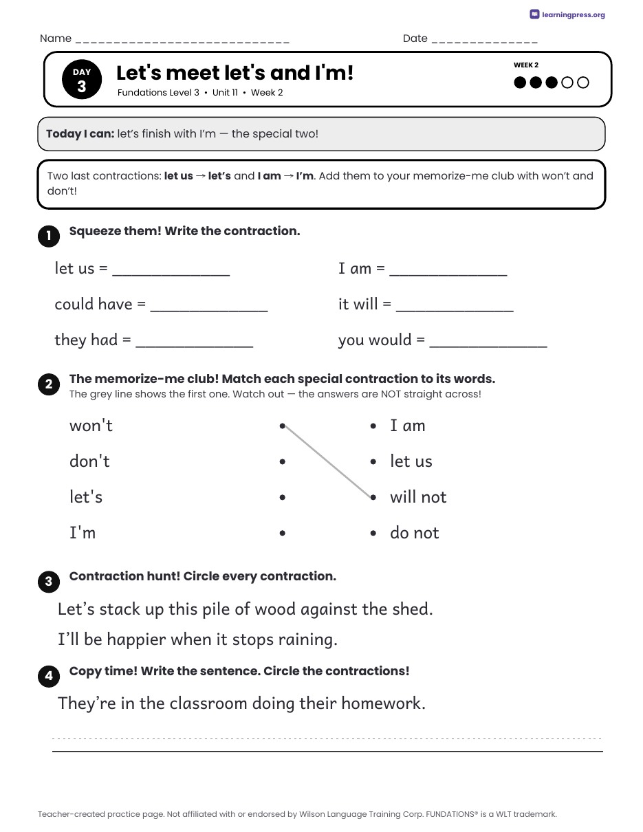 Preview page 4 of Fundations Level 3 Unit 11 Daily Lesson Work Pages