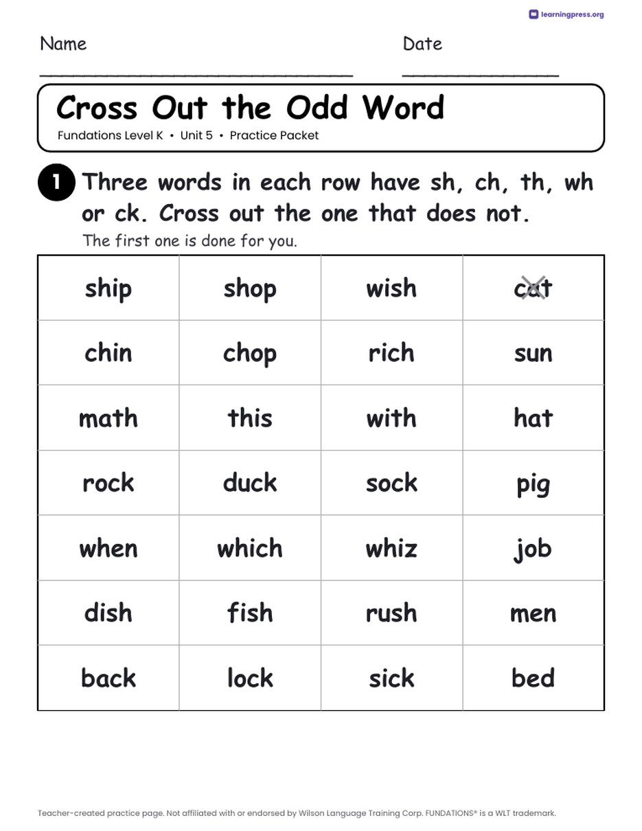 Preview page 3 of Fundations Level K Unit 5 Practice Packet