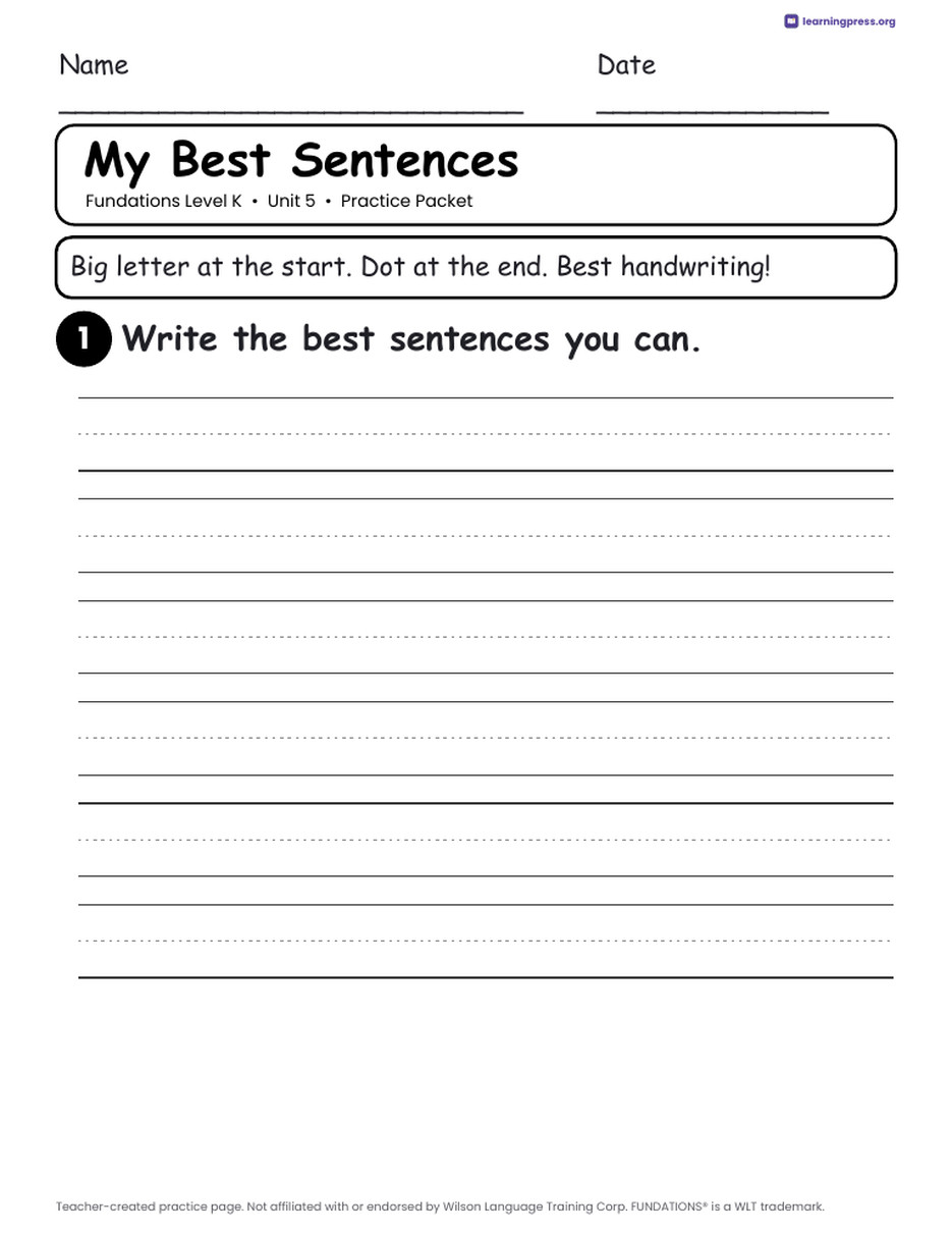 Preview page 4 of Fundations Level K Unit 5 Practice Packet