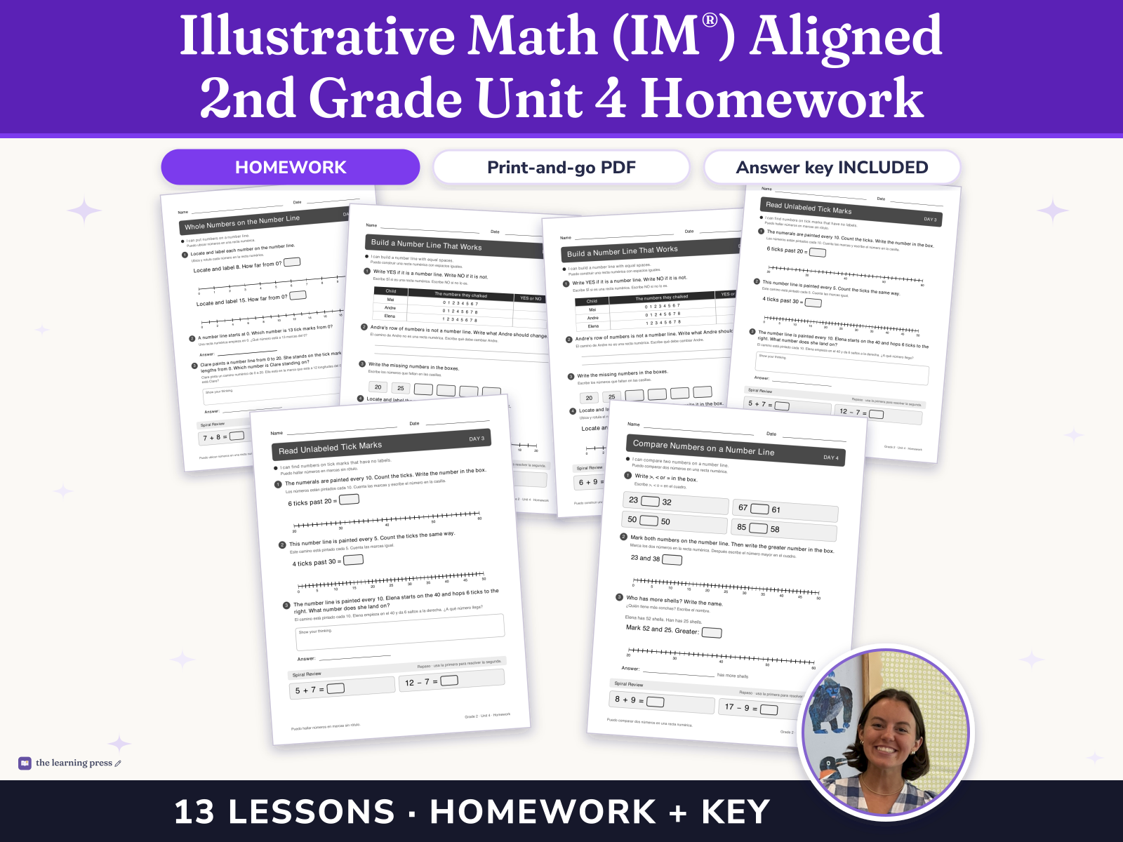 Preview page 1 of Illustrative Math (IM®) Aligned 2nd Grade Unit 4 Homework: Addition and Subtraction on the Number Line