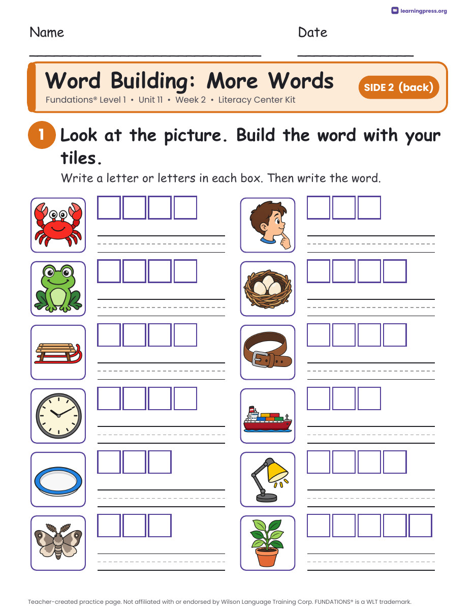 Preview page 2 of Fundations Level 1 Unit 11 Literacy Center Kits Bundle (3 Weeks)