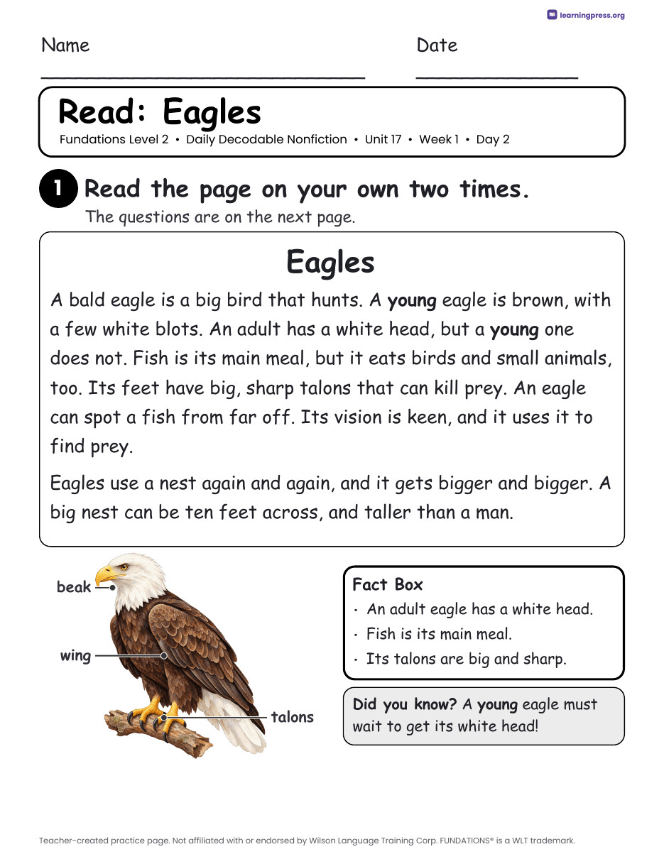 Preview page 3 of Fundations-Aligned Daily Decodable Nonfiction · Level 2 Unit 17