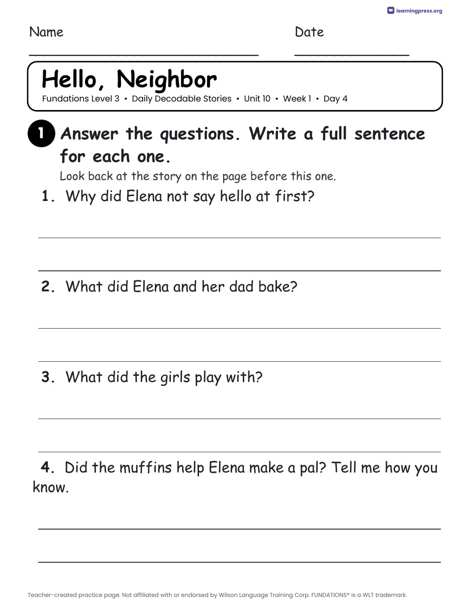 Preview page 2 of Fundations Level 3 Unit 10 Daily Decodable Stories