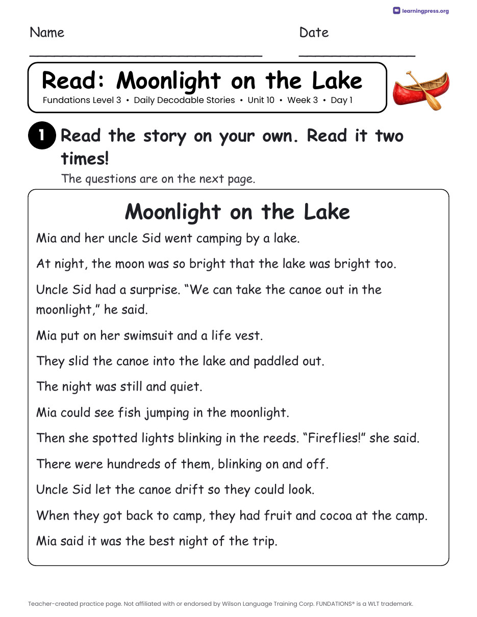 Preview page 4 of Fundations Level 3 Unit 10 Daily Decodable Stories