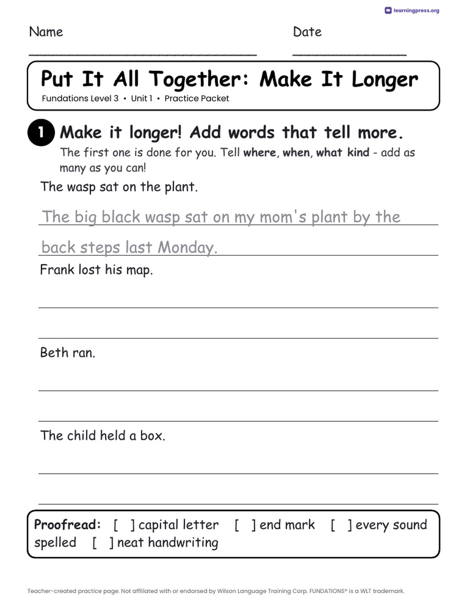 Preview page 4 of Fundations Level 3 Unit 1 Practice Packet