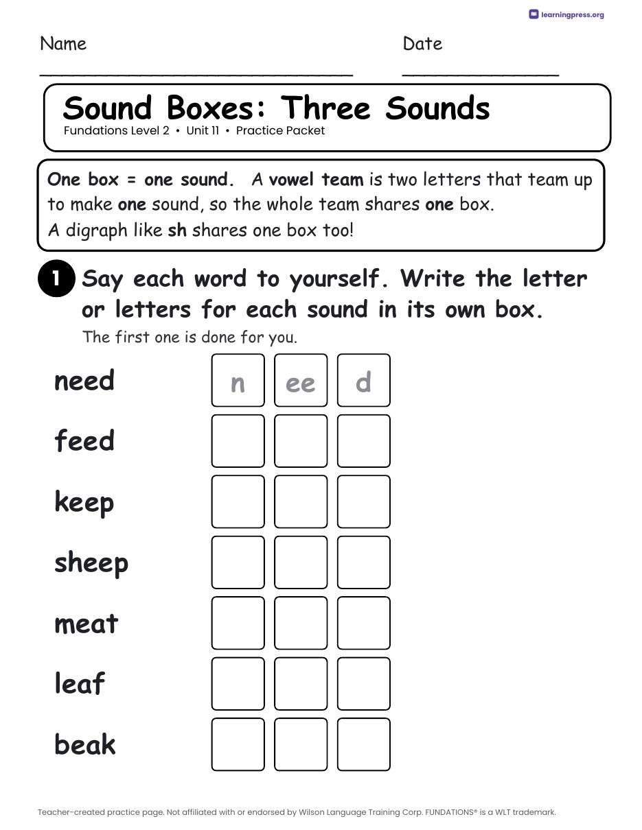 Preview page 1 of Fundations Level 2 Unit 11 Practice Packet