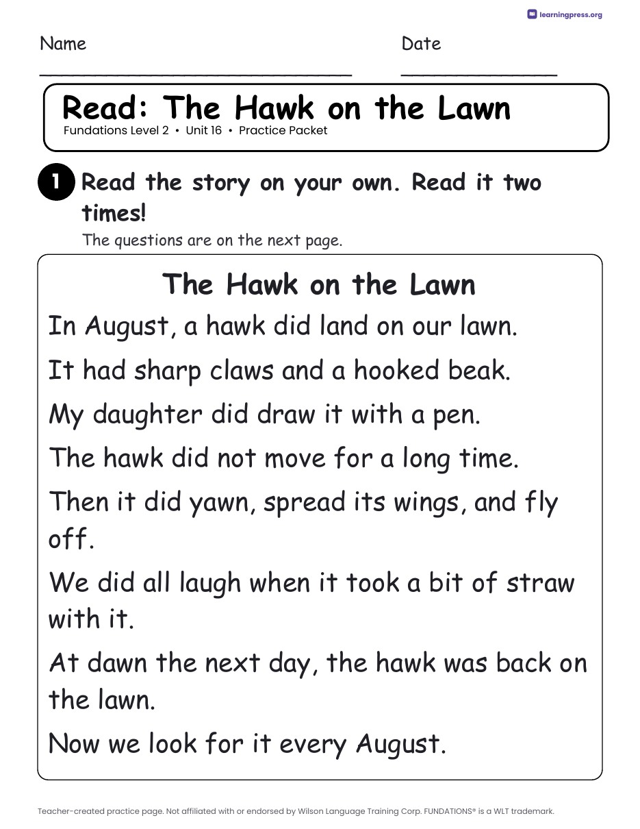 Preview page 3 of Fundations Level 2 Unit 16 Practice Packet