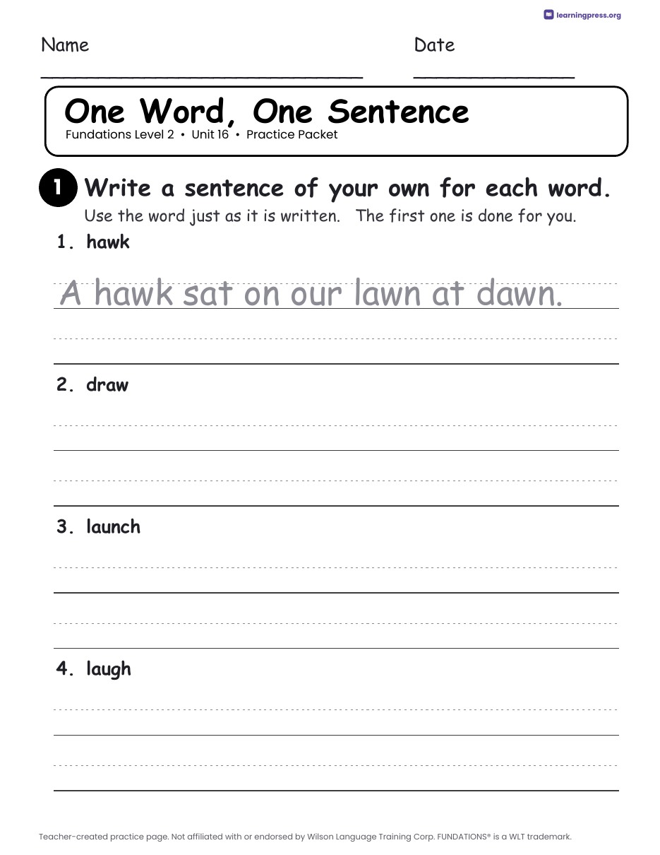 Preview page 4 of Fundations Level 2 Unit 16 Practice Packet