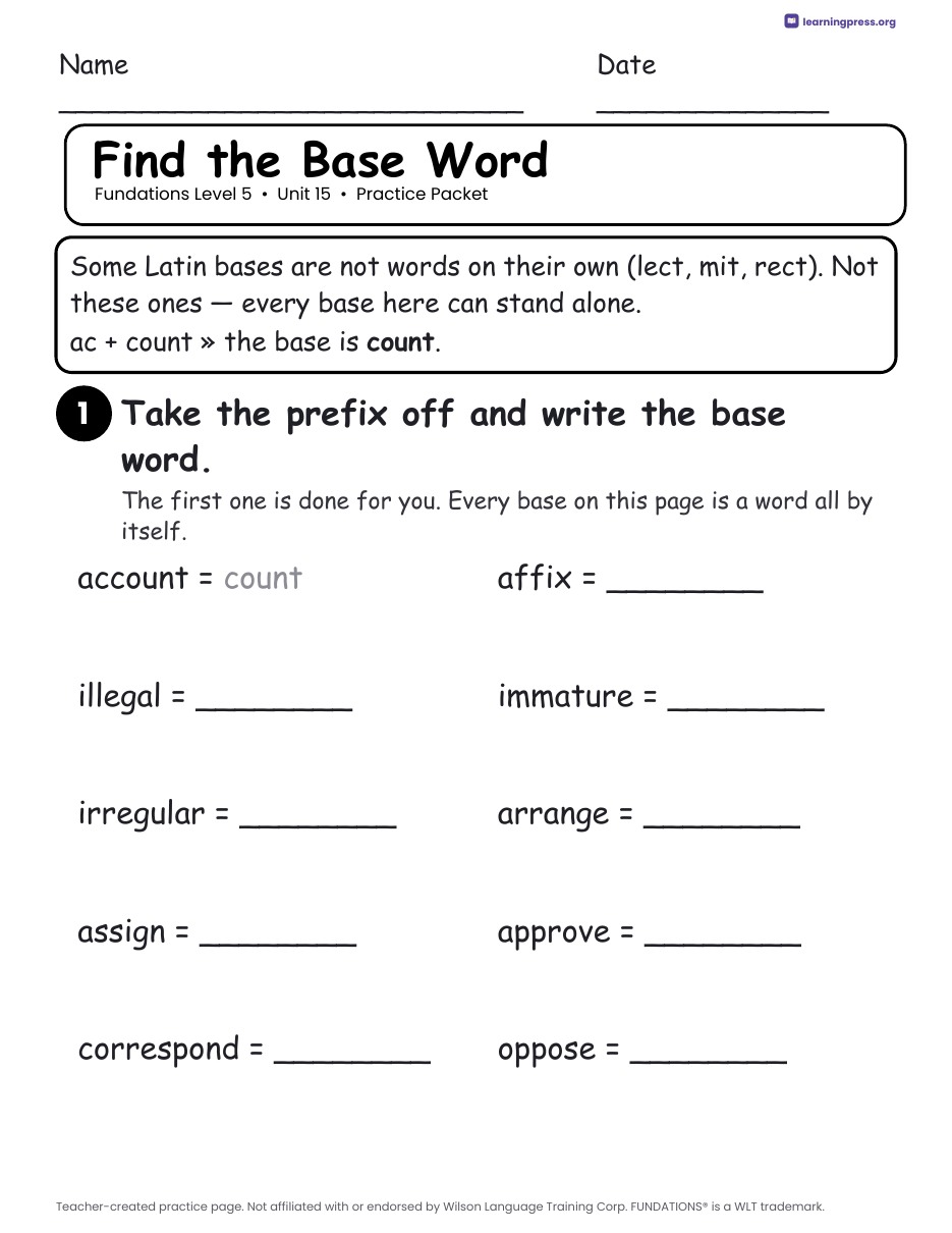 Preview page 2 of Fundations Level 5 Unit 15 Practice Packet
