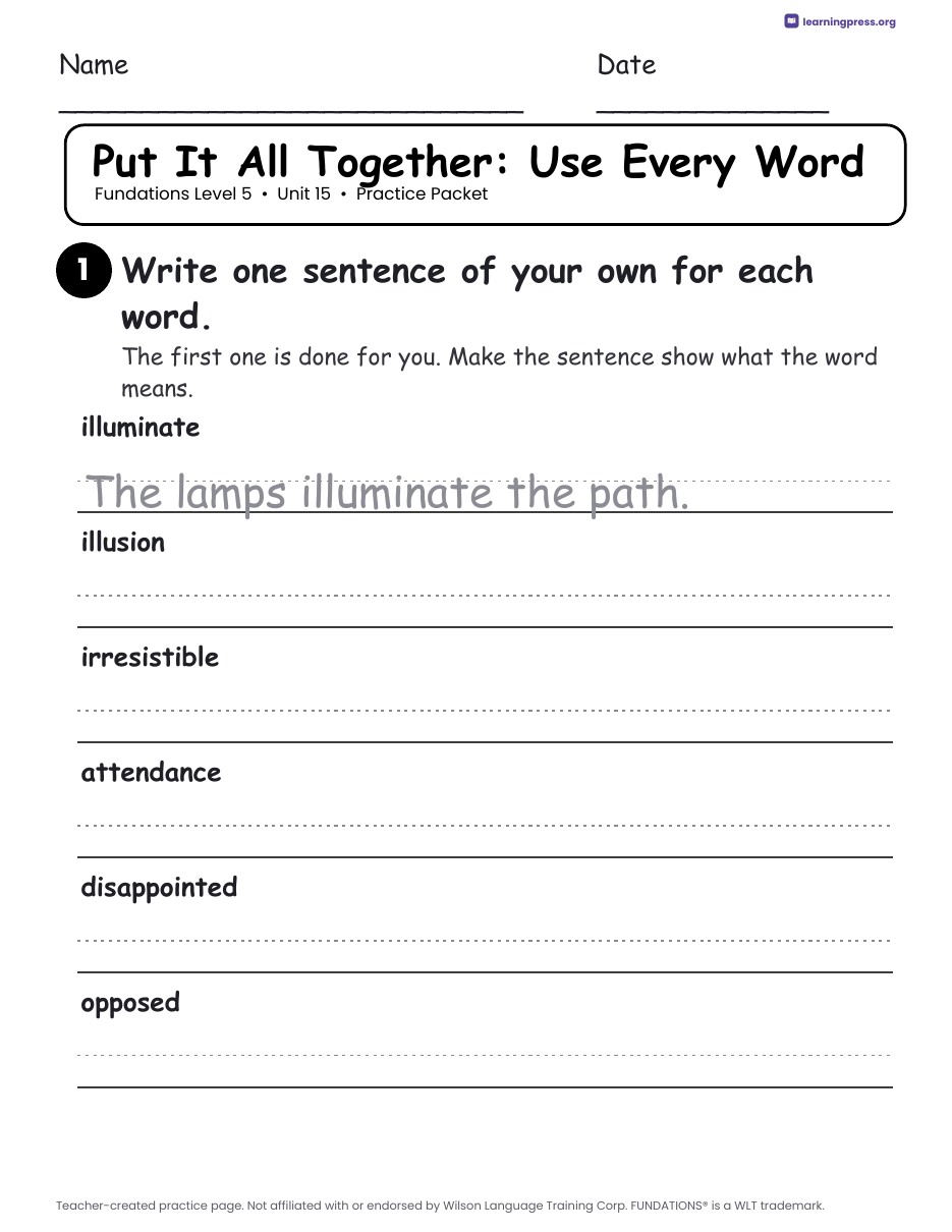 Preview page 4 of Fundations Level 5 Unit 15 Practice Packet