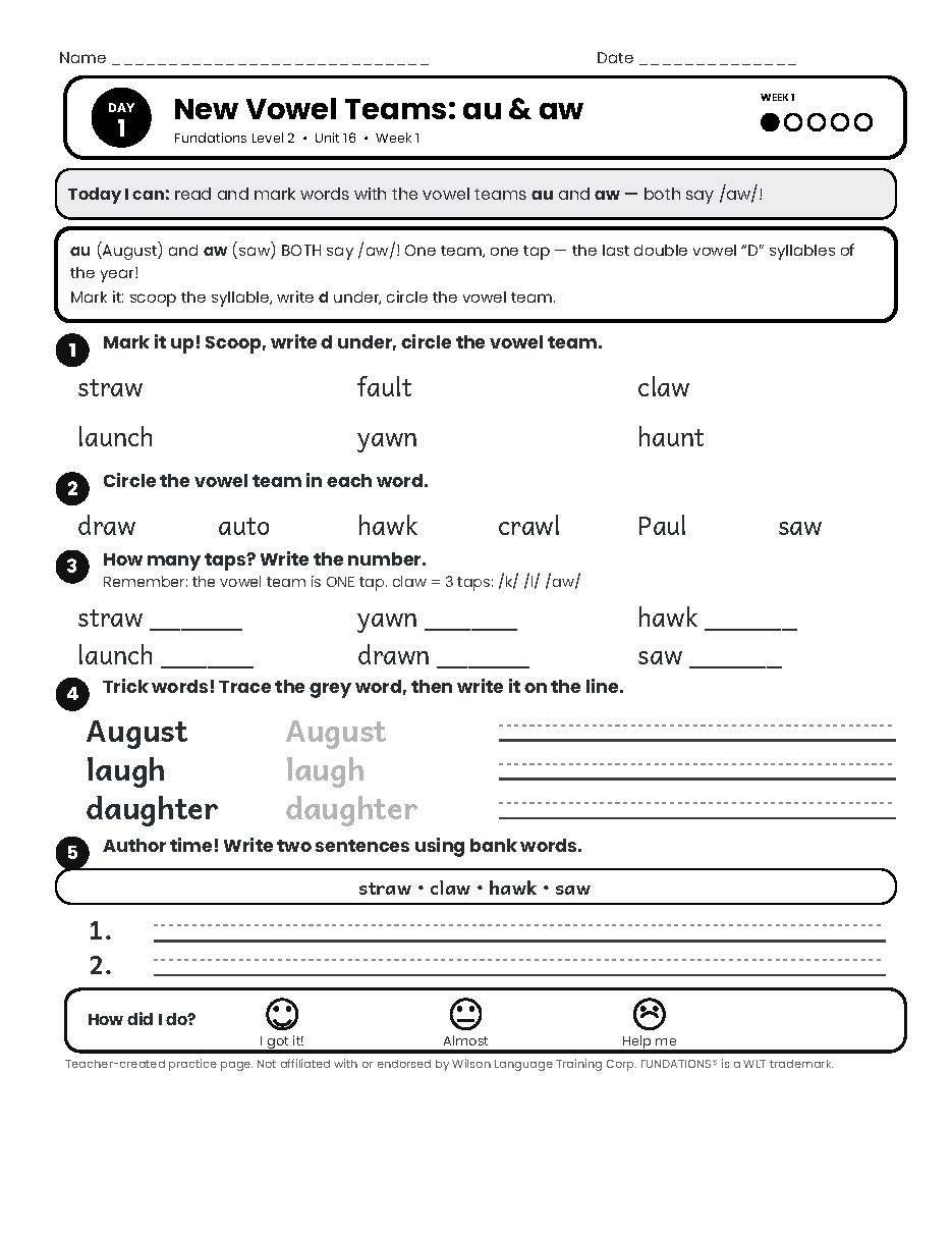 Preview page 2 of Fundations Level 2 Unit 16 Practice Pack