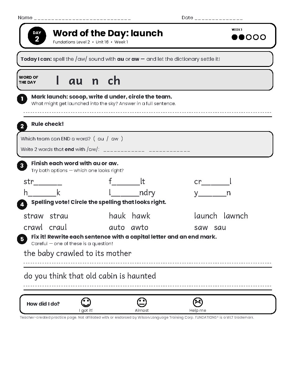 Preview page 3 of Fundations Level 2 Unit 16 Practice Pack