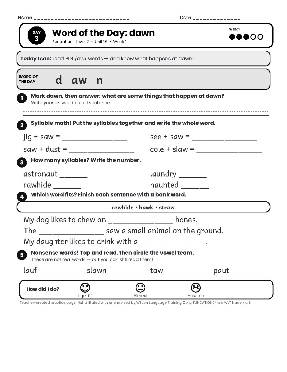 Preview page 4 of Fundations Level 2 Unit 16 Practice Pack