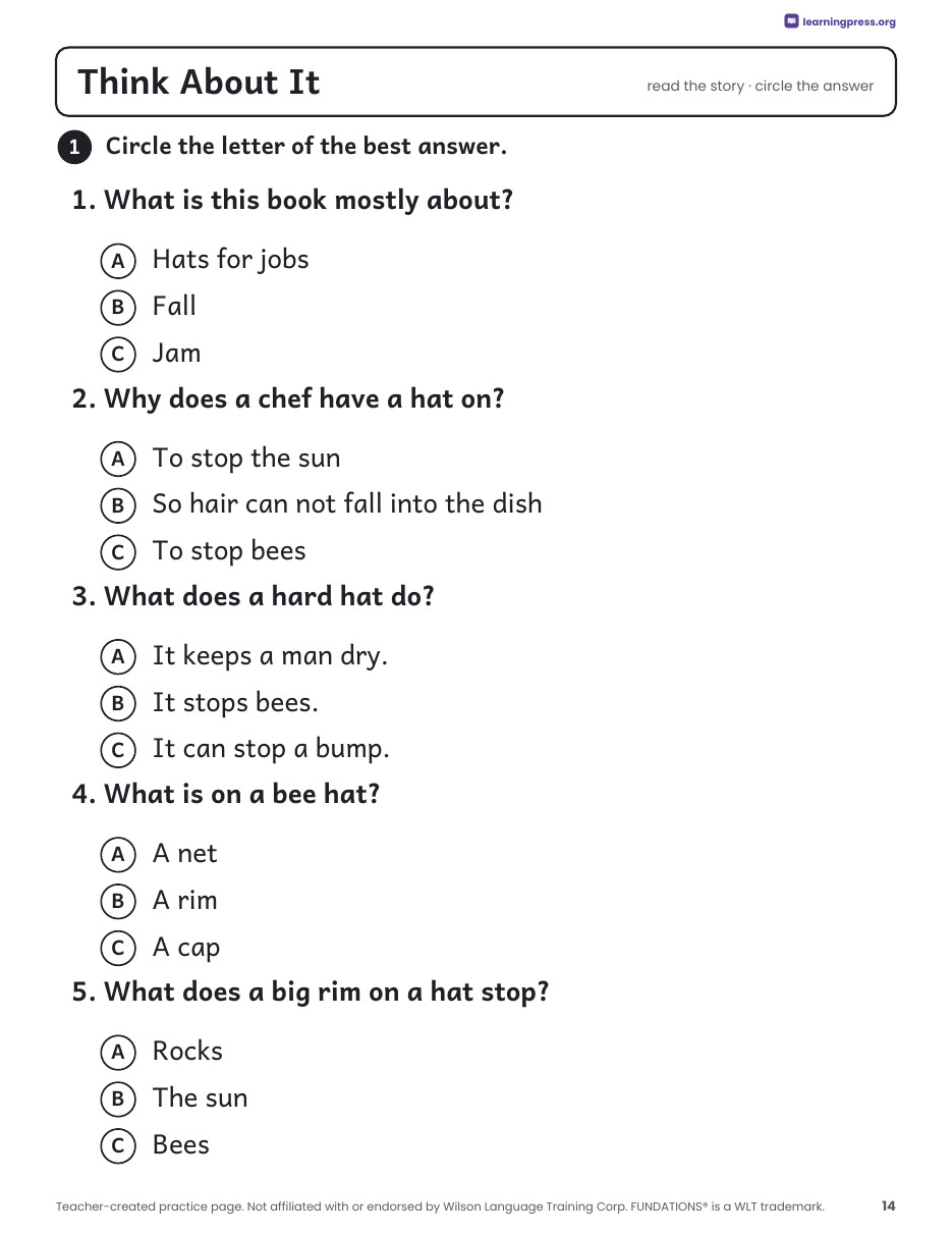 Preview page 3 of Fundations®-Aligned Decodable Nonfiction Book · Level 1 Unit 6: Job Hats