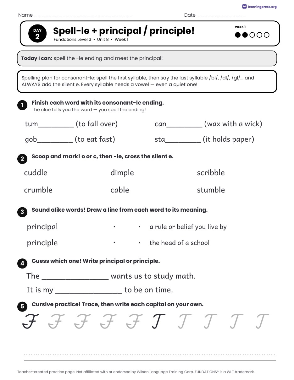 Preview page 1 of Fundations Level 3 Unit 8 Daily Lesson Work Pages