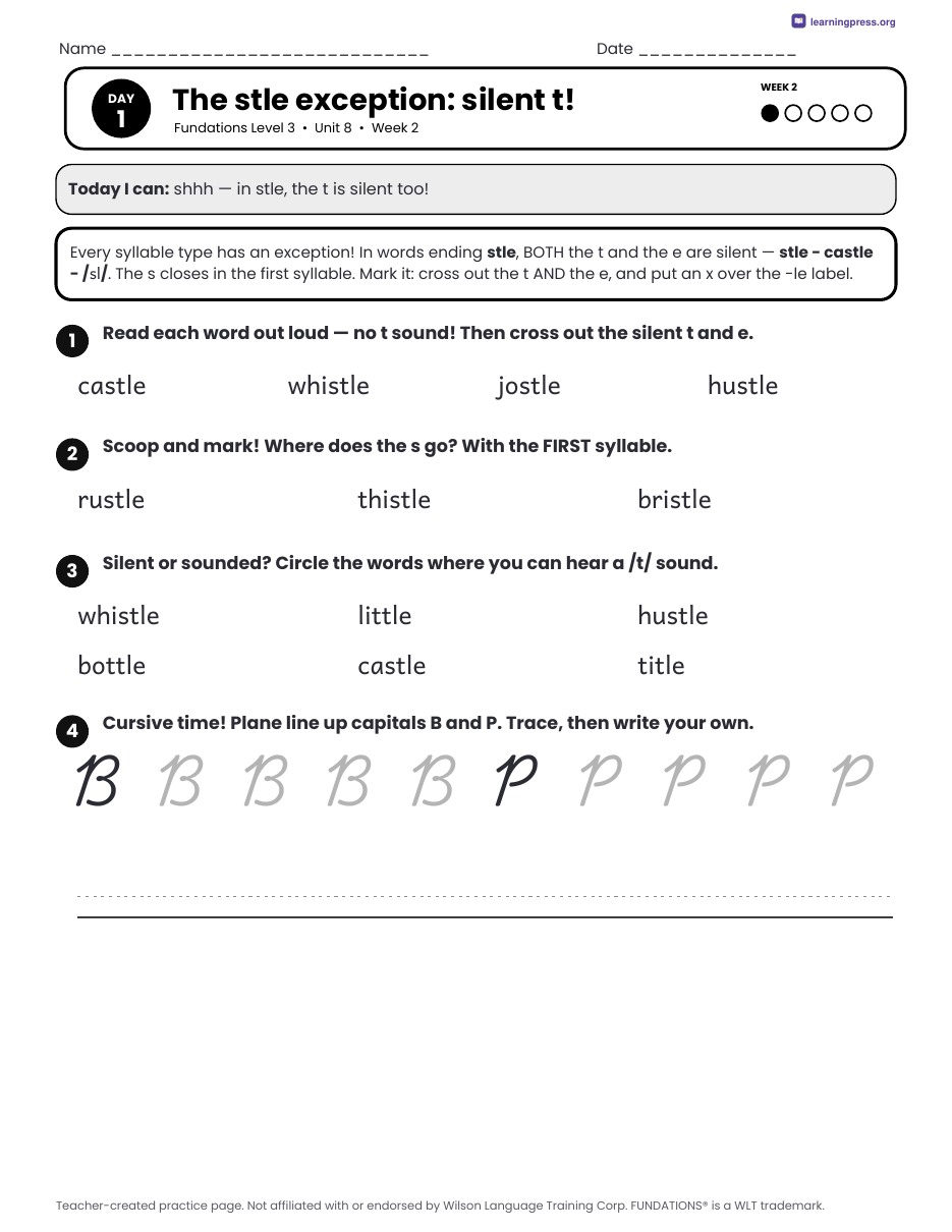 Preview page 2 of Fundations Level 3 Unit 8 Daily Lesson Work Pages