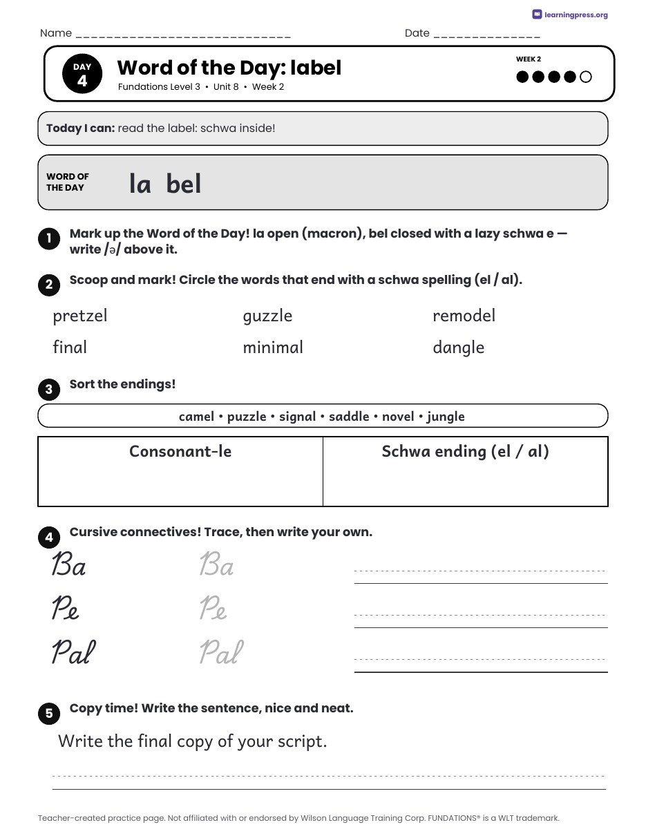 Preview page 3 of Fundations Level 3 Unit 8 Daily Lesson Work Pages