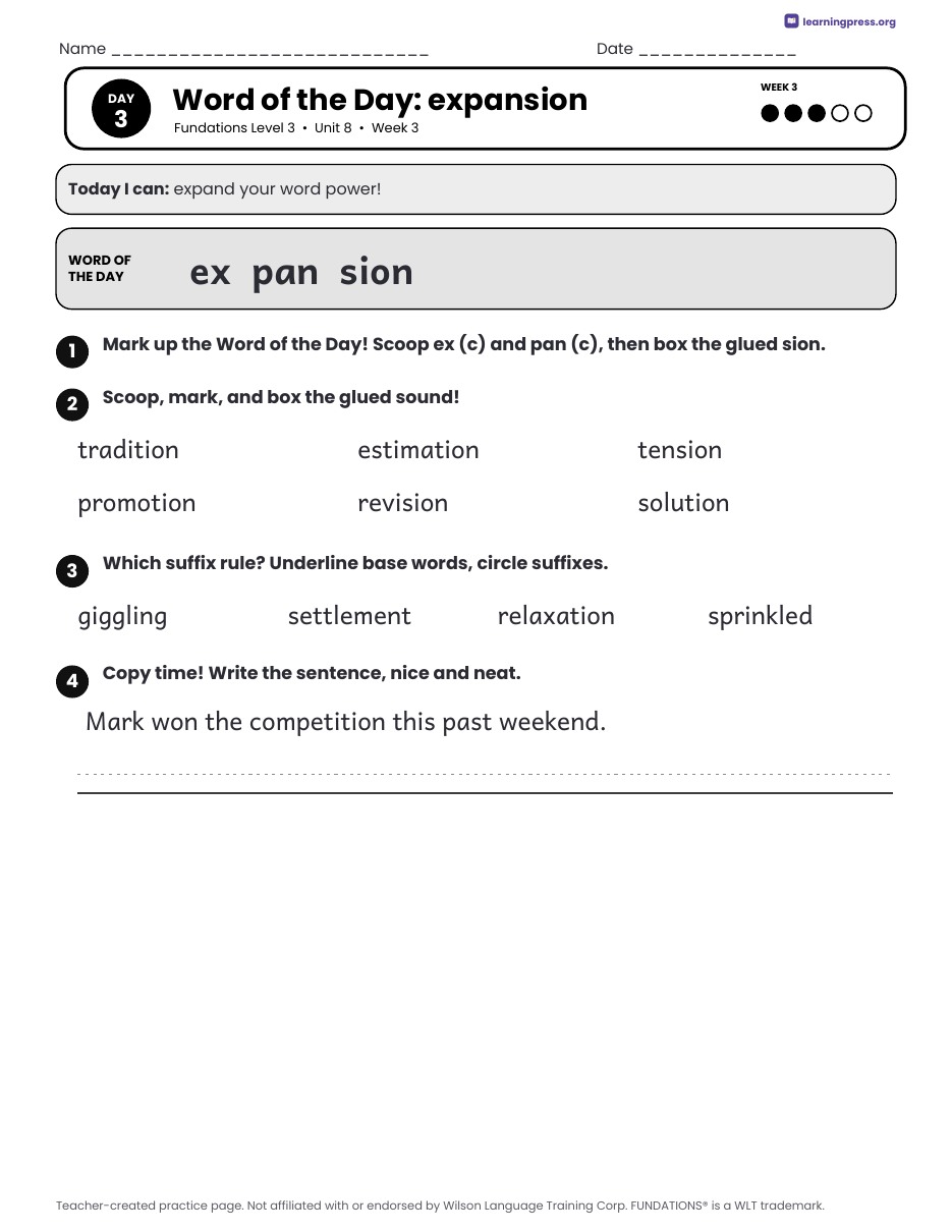 Preview page 4 of Fundations Level 3 Unit 8 Daily Lesson Work Pages