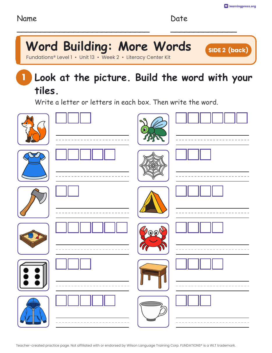 Preview page 2 of Fundations Level 1 Unit 13 Literacy Center Kits Bundle (3 Weeks)