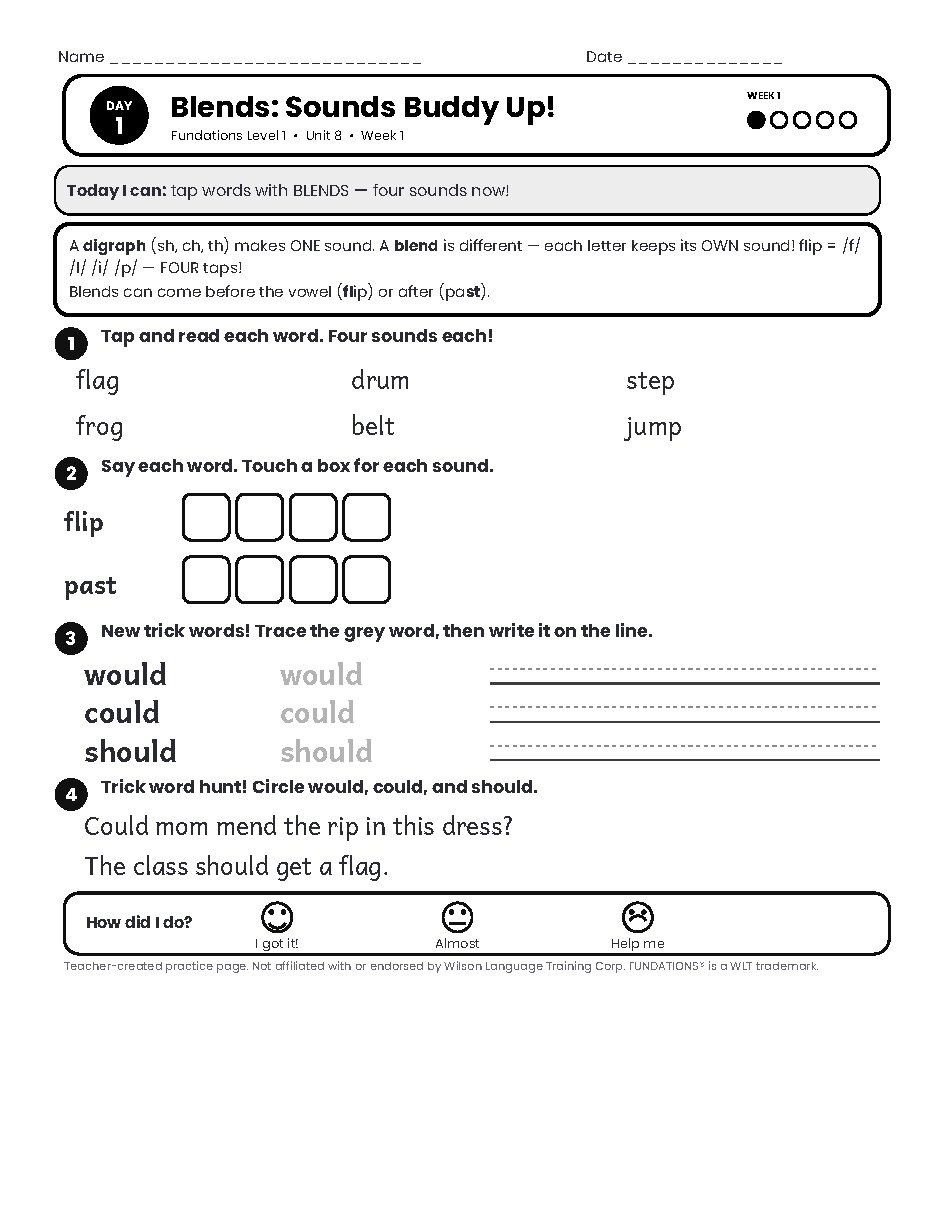 Preview page 4 of Fundations LEVEL 1 — Full-Year Bundle (Units 1–14)