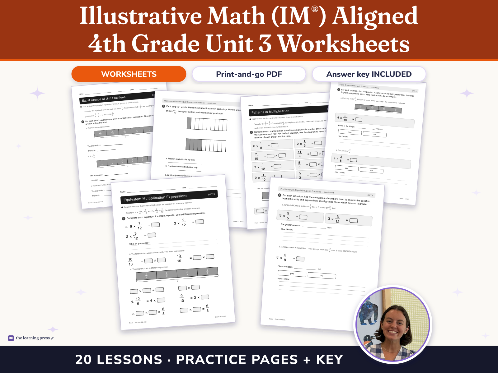 Preview page 1 of Illustrative Math (IM®) Aligned 4th Grade Unit 3 Worksheets: Extending Operations to Fractions