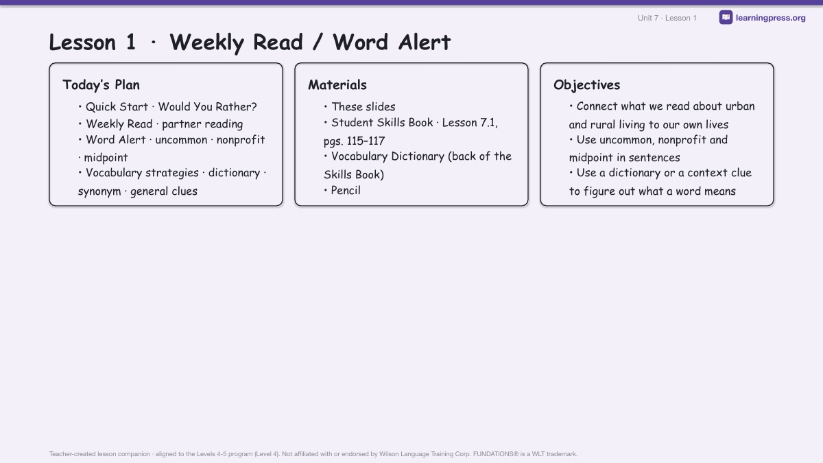Preview page 1 of Fundations Level 4 Unit 7 Lesson Slides